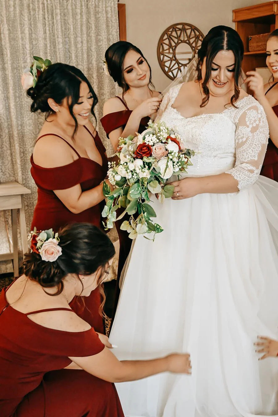 Off the Shoulder Mermaid Burgundy Bridesmaid Dress Cold Shoulder Mychicdress