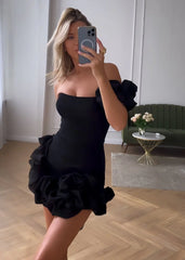 One Shoulder Little Black Homecoming Dress Strapless With Bubble Sleeve