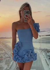 One Shoulder Little Black Homecoming Dress Strapless With Bubble Sleeve