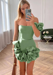 One Shoulder Little Black Homecoming Dress Strapless With Bubble Sleeve
