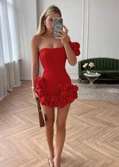 One Shoulder Little Black Homecoming Dress Strapless With Bubble Sleeve