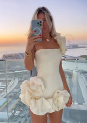 One Shoulder Little Black Homecoming Dress Strapless With Bubble Sleeve