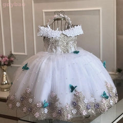 Mychicdress Pageant Girl Dresses Pearls Lace Flower Girl Dress Sleeveless