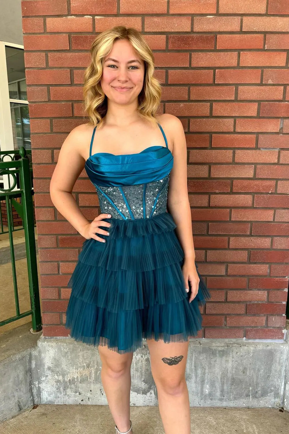 Tiered Beaded Homecoming Dress Corset A-Line Mychicdress