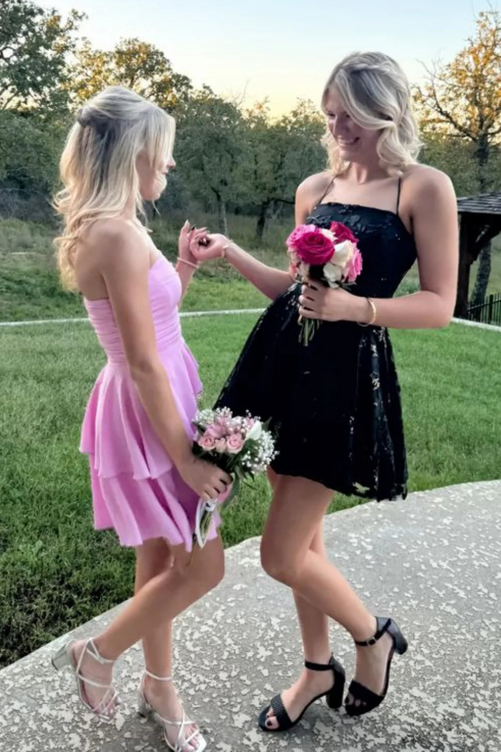 Pink Chiffon Short Homecoming Dress Strapless Ruched with Ruffle