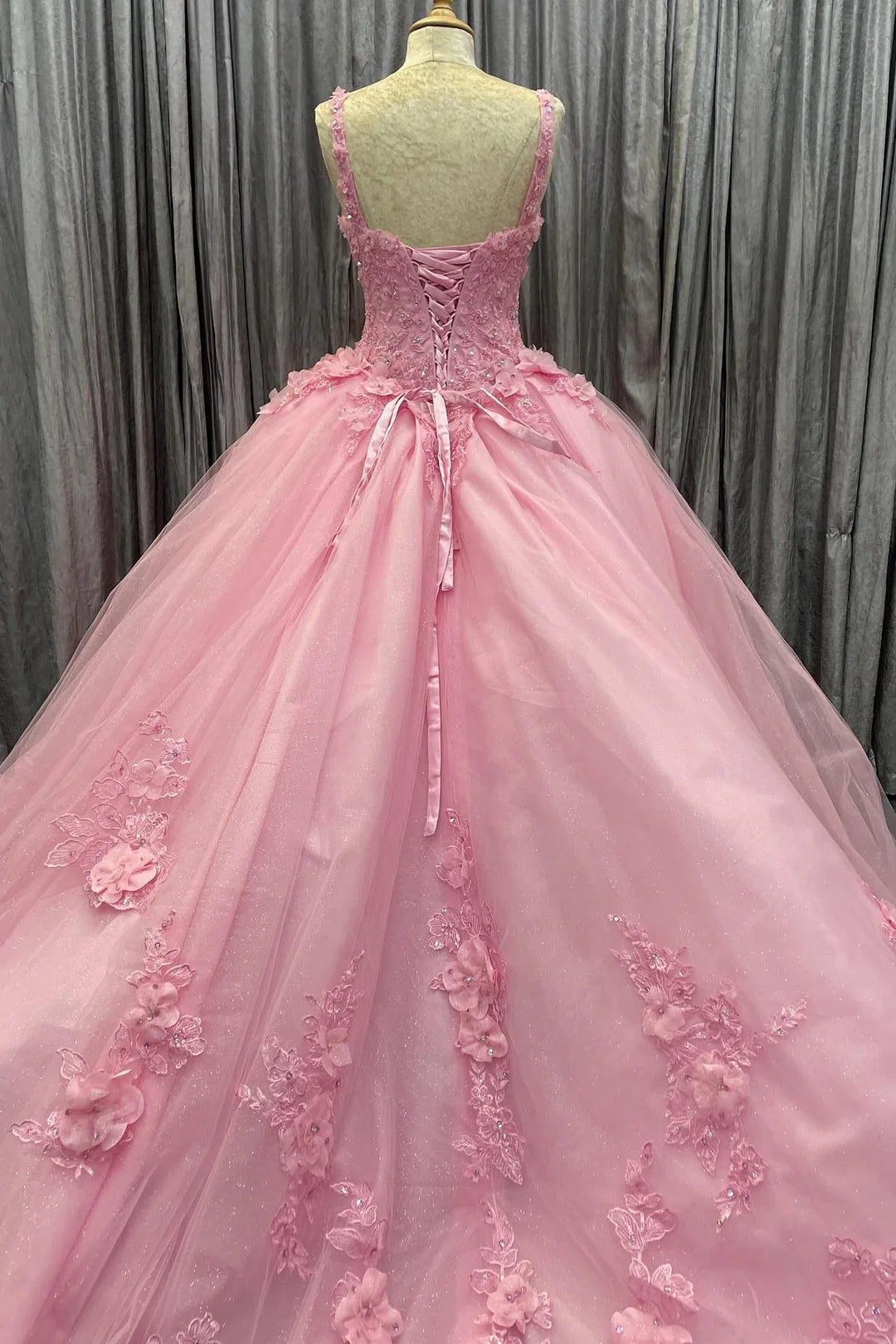 Pink Floral 2 in 1 Quinceanera Dresses Appliques Sweetheart Lace-Up Mychicdress