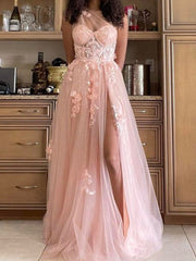 Floral Light Pink Lace Prom Dresses One Shoulder Evening Dress