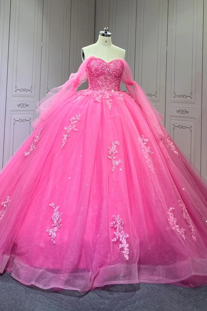  Hot Pink Quinceanera Sweet 15 Dress Crystal Sleeveless with Beading Mychicdress