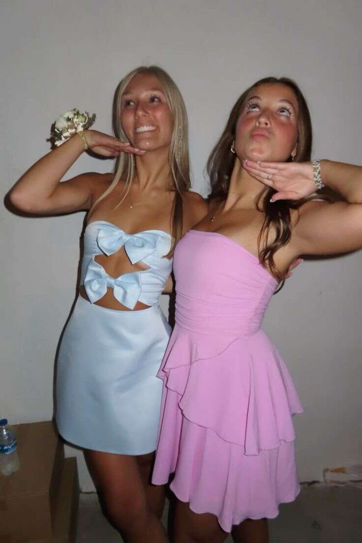 Blue Tight Strapless Mini Dress with Bows Keyholes