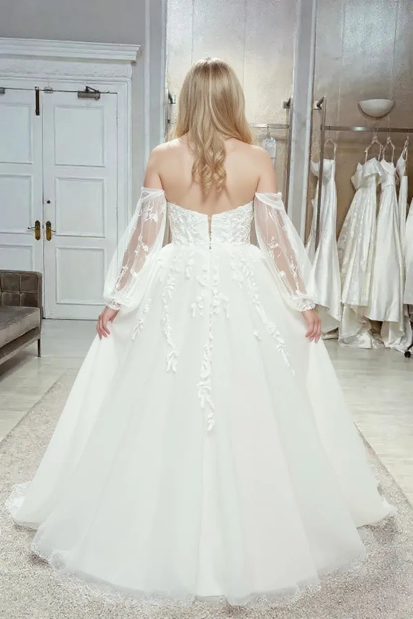 Plus Size Wedding Dresses with Sleeves Lace Long Off the Shoulder
