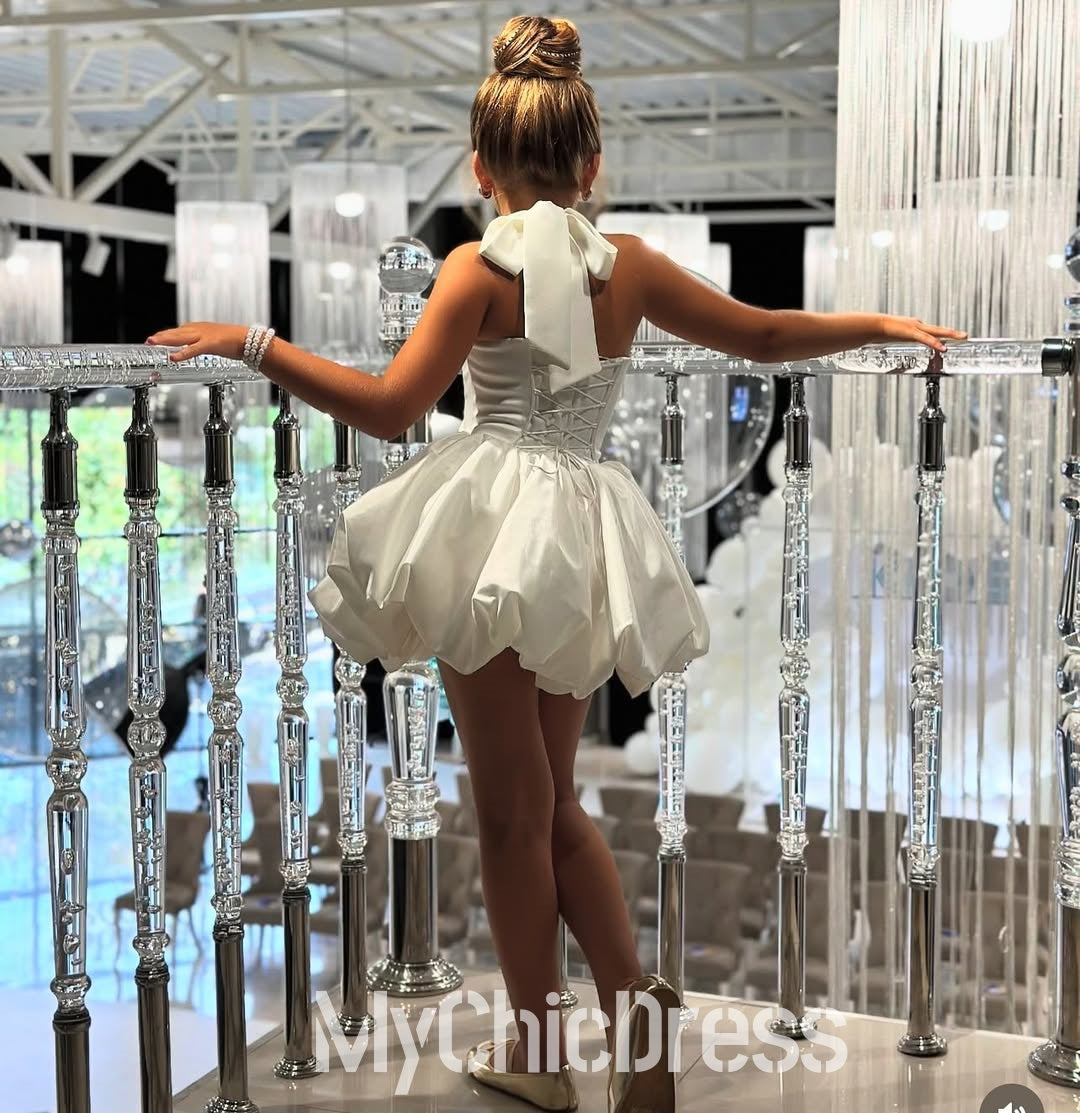 Pretty High Neck Satin Sleeveless White Satin Flower Girl Dress