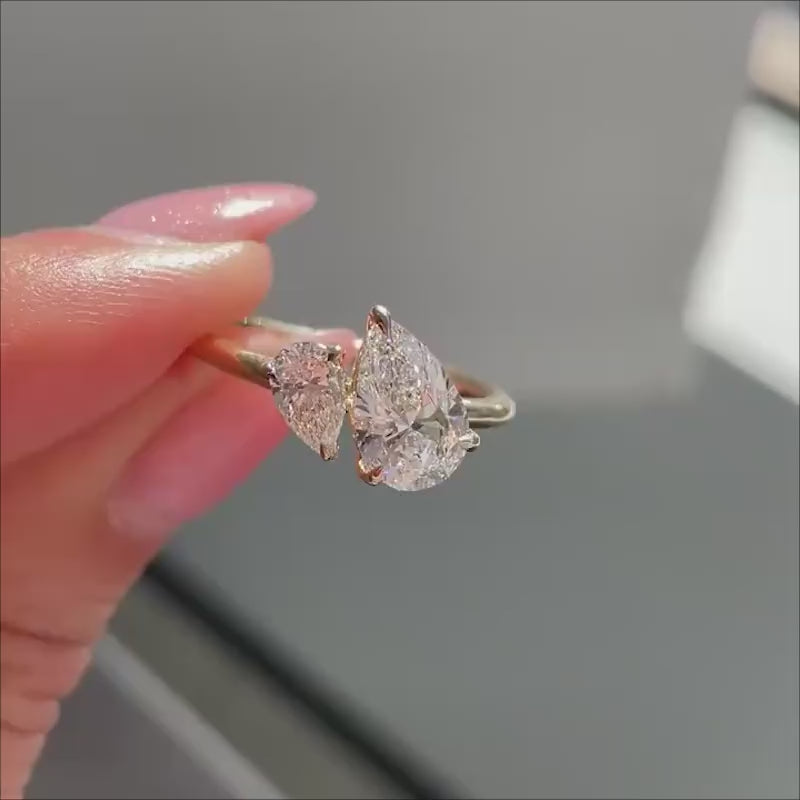 Unique Yellow Gold Women's Engagement Ring Two Pear Cut Mychicdress