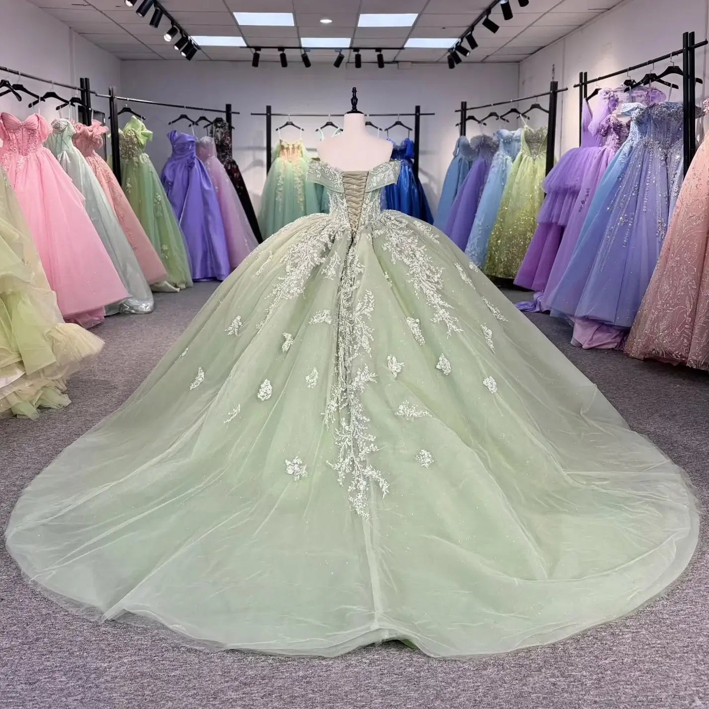 Princess BlingBling Sage Green Quinceanera Dresses Tulle Appliques