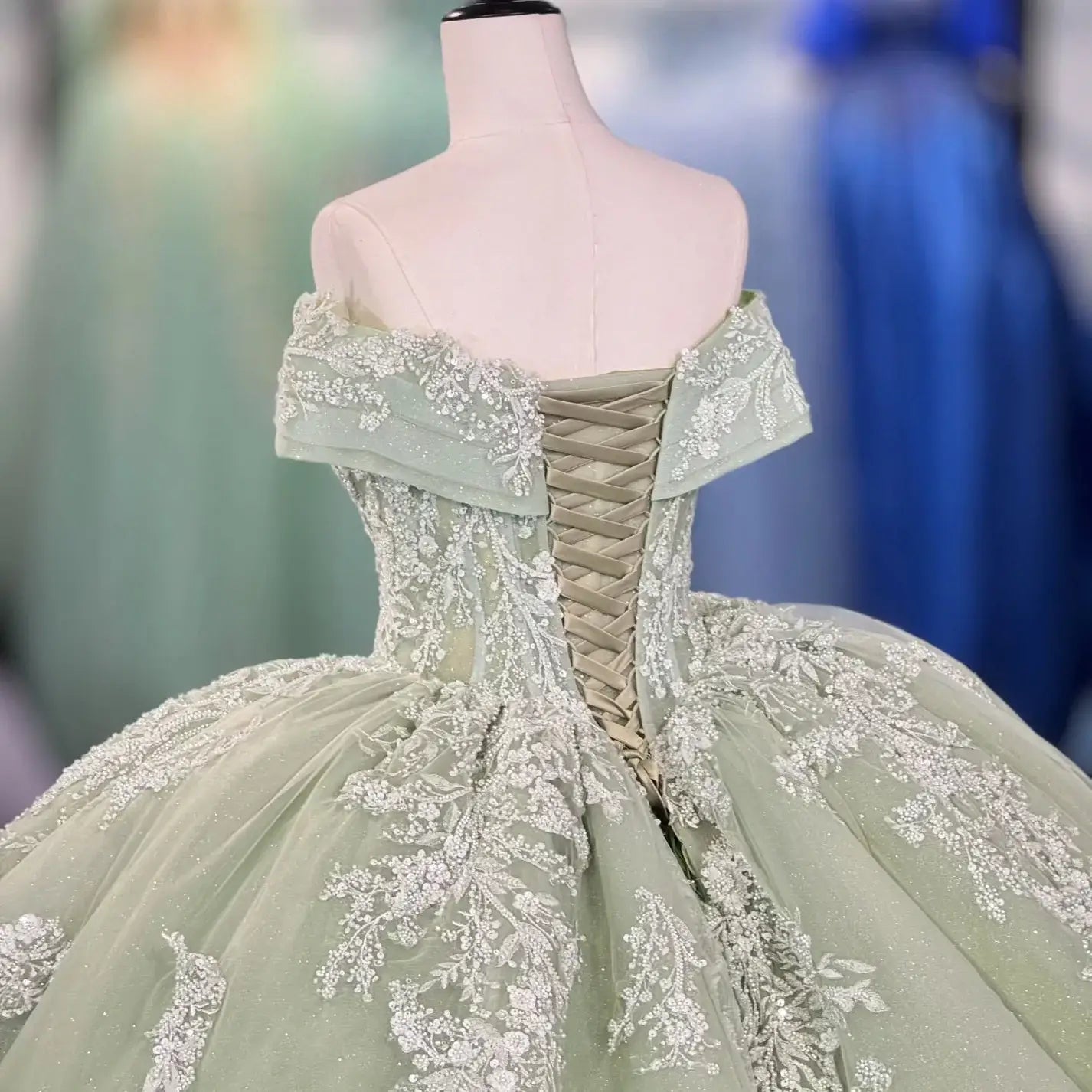 Princess BlingBling Sage Green Quinceanera Dresses Tulle Appliques