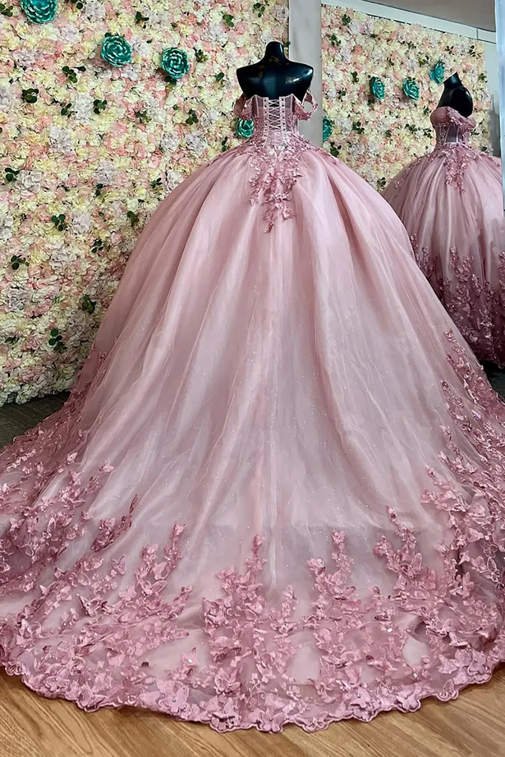 Princess Dusty Pink Sweet 16 Dresses off the Shoulder with Butterfly