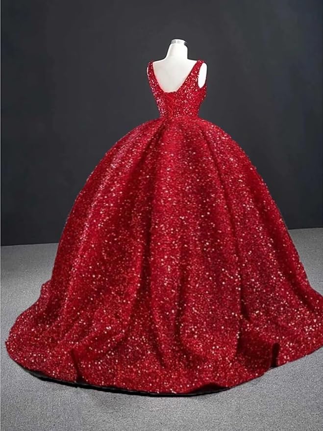 Princess Puffy Red Sequin Quinceanera Dresses Mychicdress