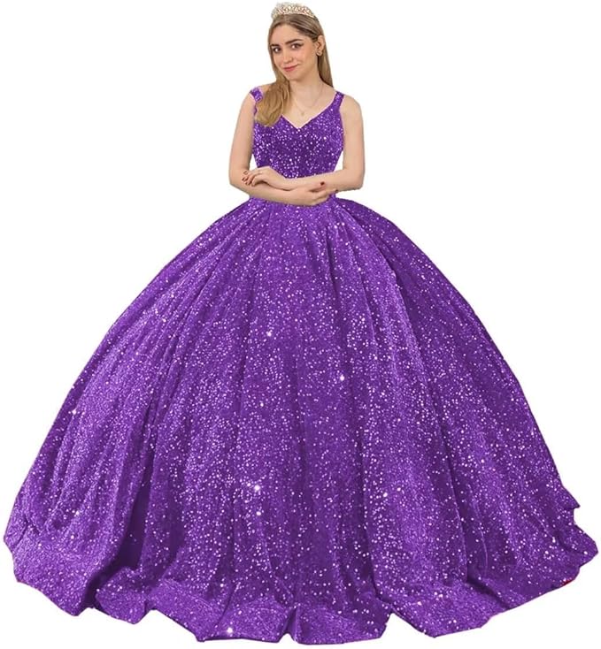 Princess Puffy purple Sequin Quinceanera Dresses Mychicdress