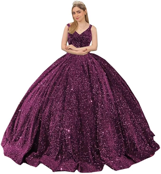 Princess Puffy dark Red Sequin Quinceanera Dresses Mychicdress