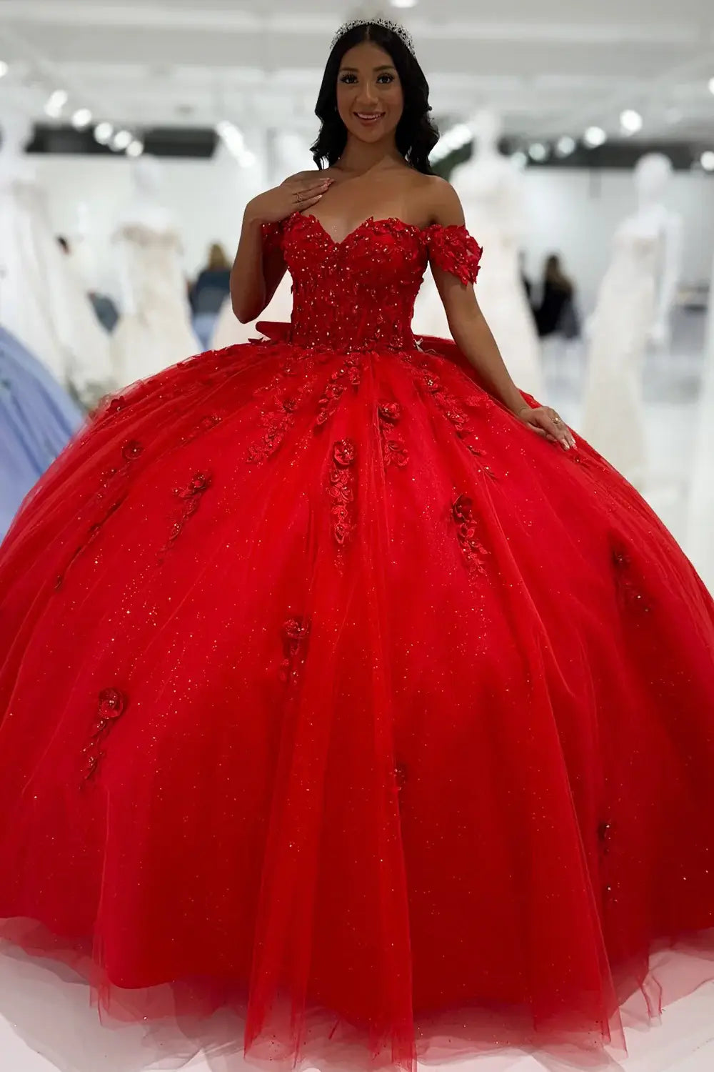Princess Red Ball Gown Quince Dresses Appliqued Sweet 16 Gowns