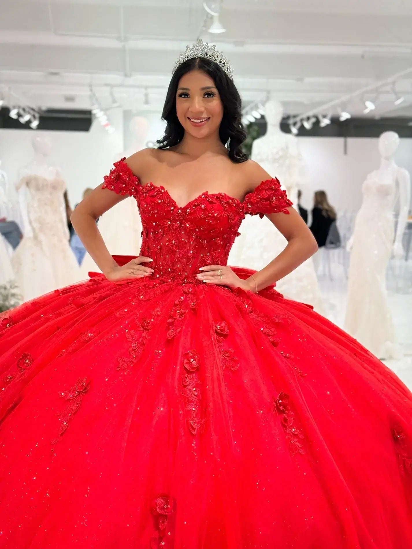 Princess Red Ball Gown Quince Dresses Appliqued Sweet 16 Gowns