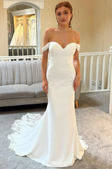 Princess Satin Lace Off-The-Shoulder Wedding Dress Mermaid