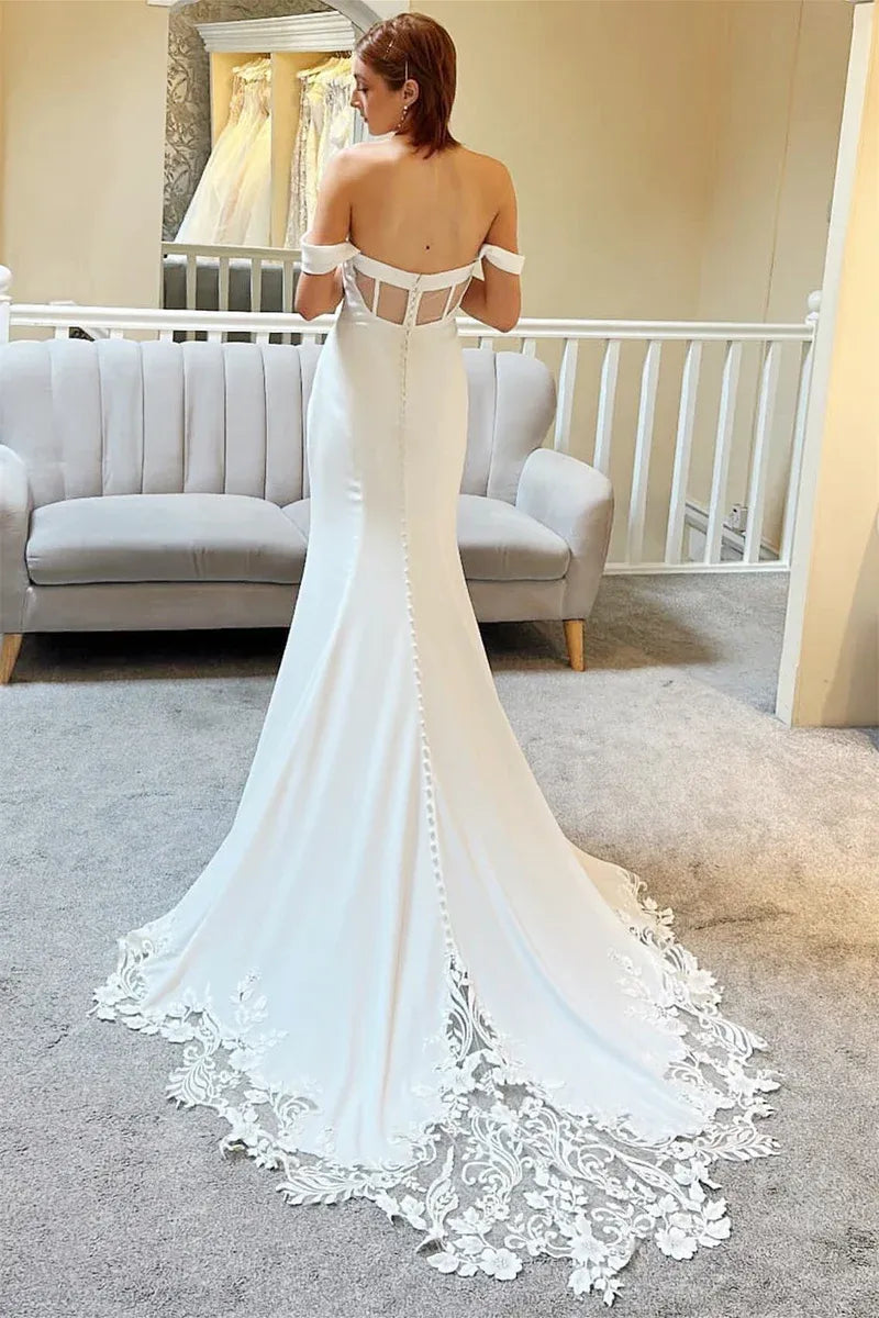 Princess Satin Lace Off-The-Shoulder Wedding Dress Mermaid