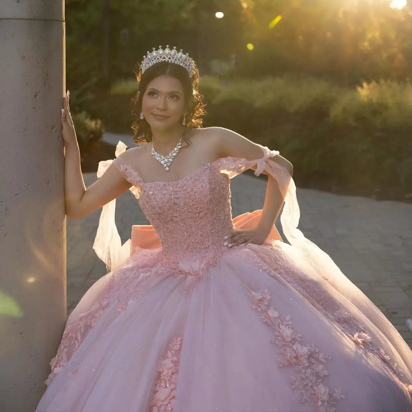 Princess Sweet 16 Pink Quinceanera Dresses with 3D Floral Birthday Gowns Mychicdress