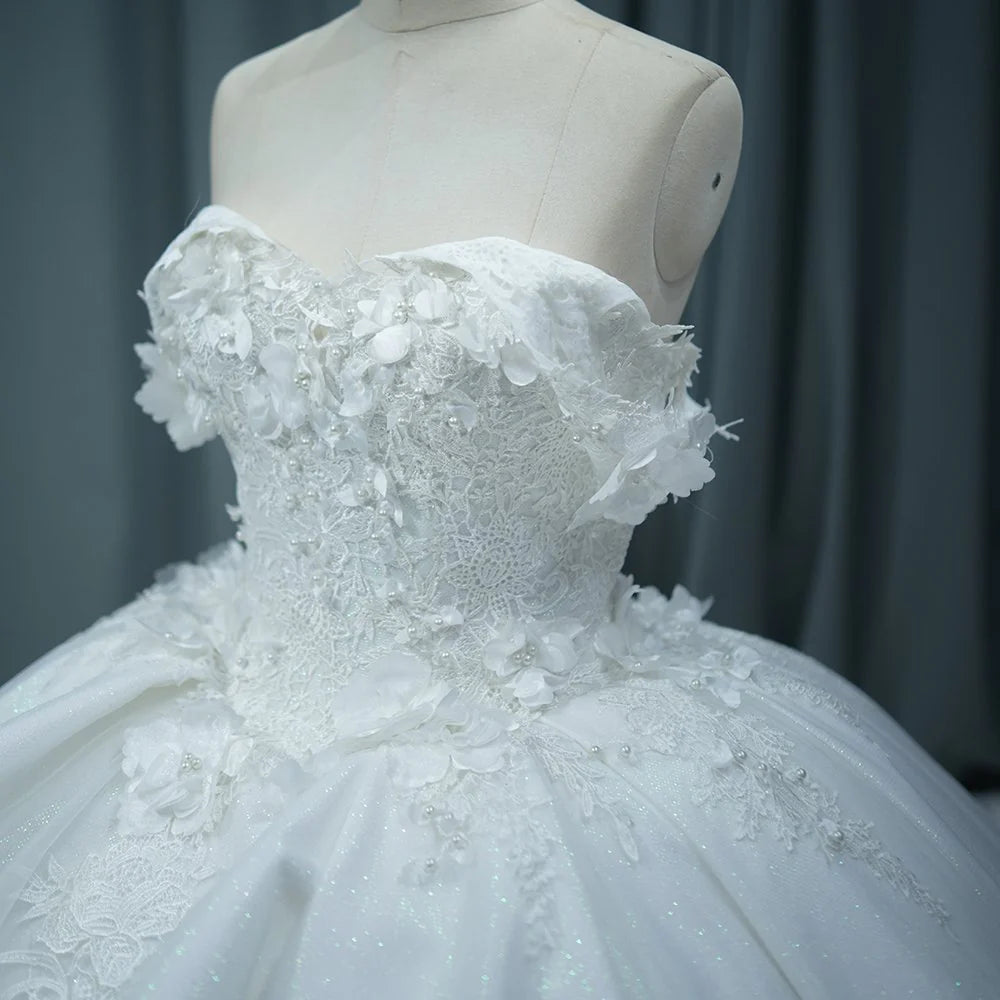 Princess White Lace Quinceanera Dress 3D Flowers Sweet 15 Dress