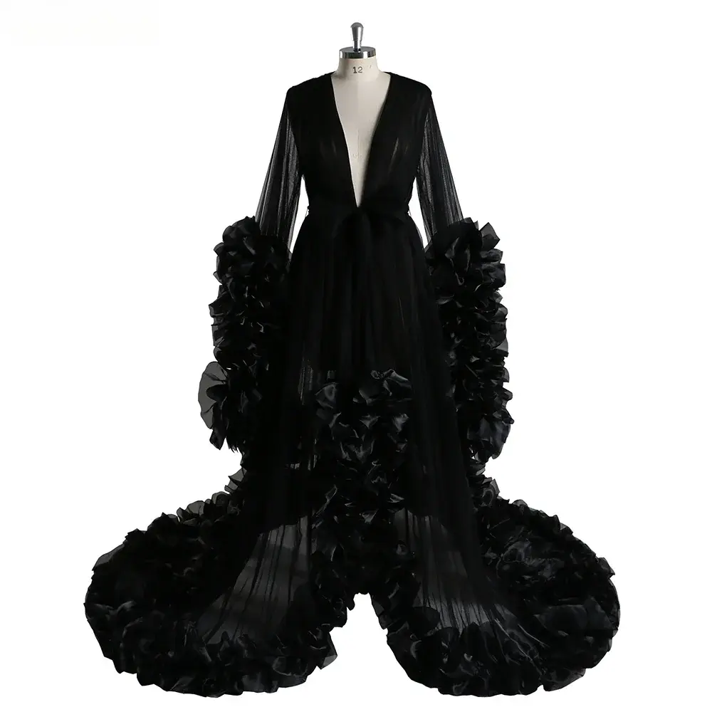 Bata de noche para mujer, bata de noche para sesión de fotos de maternidad de tul rosa hinchado, ropa de dormir