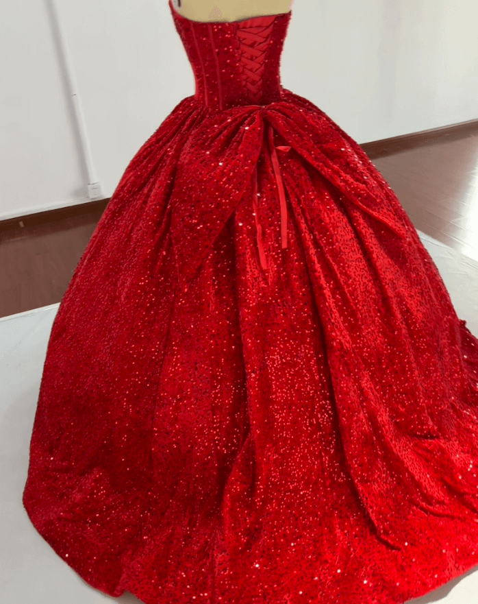 Sparkly Black Sequin Quinceanera 15 Dresses Beaded Strapless with Bow - MyChicDress