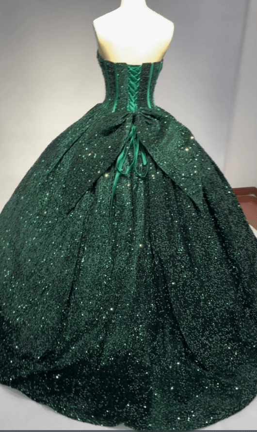 Sparkly Black Sequin Quinceanera 15 Dresses Beaded Strapless with Bow - MyChicDress