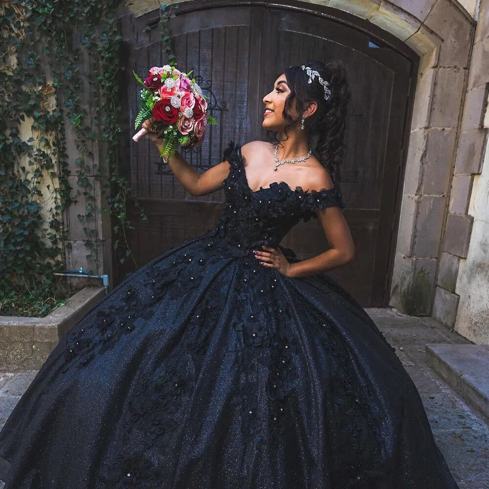Ball Gown off shoulder navy blue Sweet 16 Quinceanera Dresses Beaded