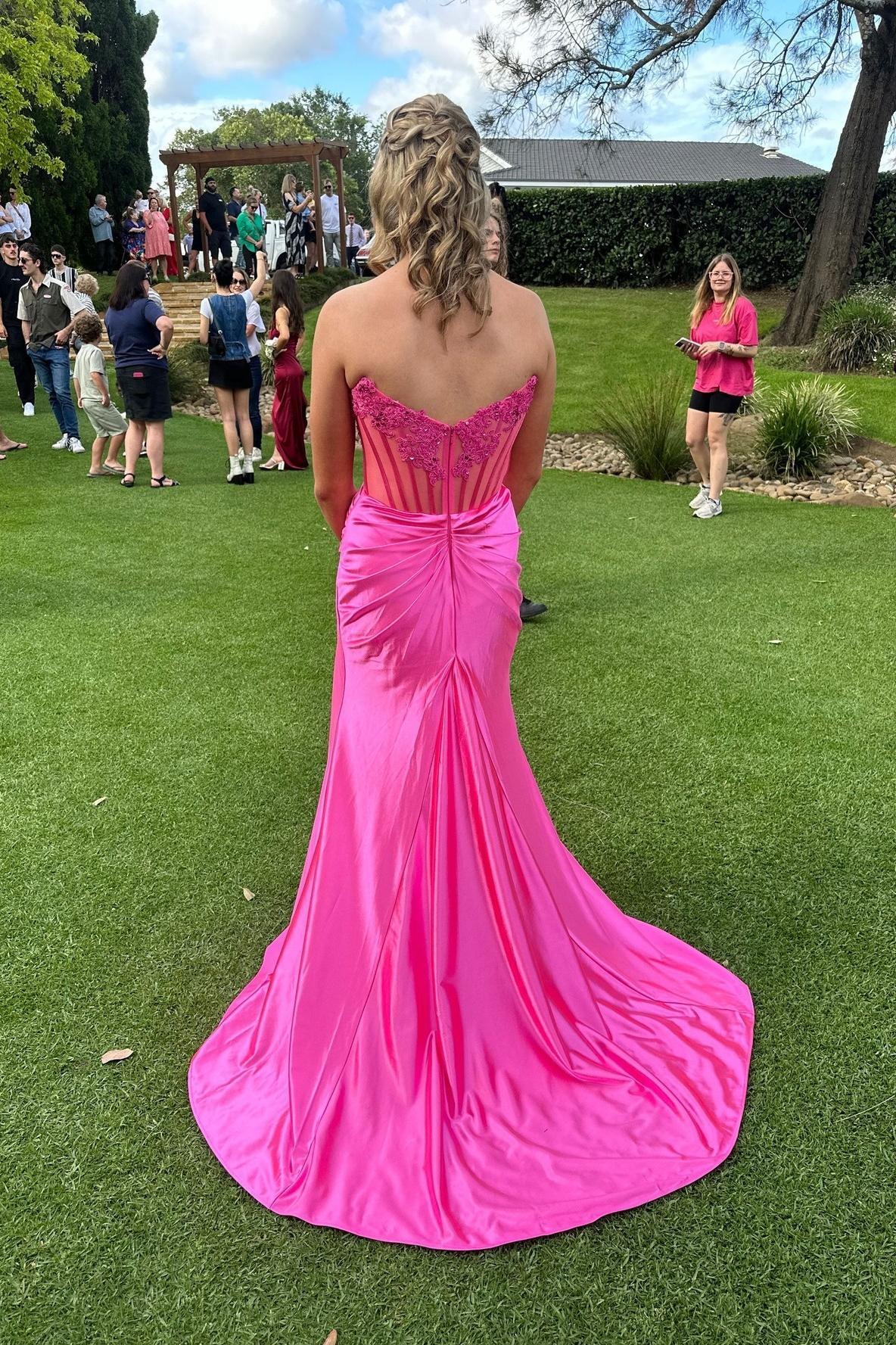 hot pink Senior Prom Dress Lace Appliques Long Formal Gown Mychicdress