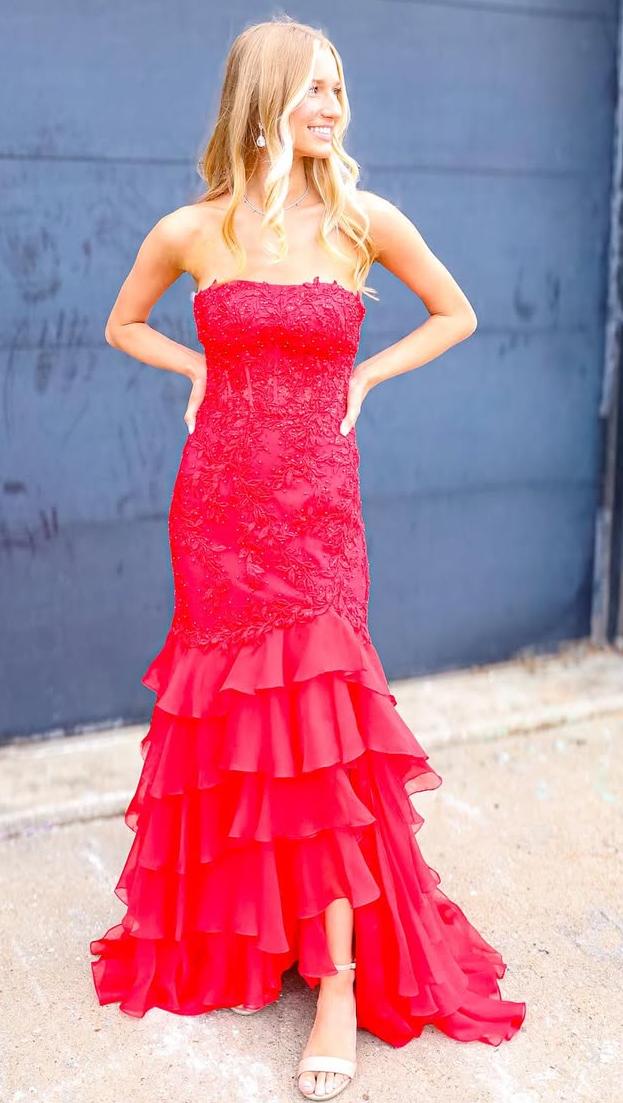 Vestido de fiesta largo de gasa con apliques y escote en V sin tirantes en color menta