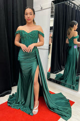 Royal Blue Formal Dress Off the Shoulder Mermaid Prom Dress Appliques Mychicdress