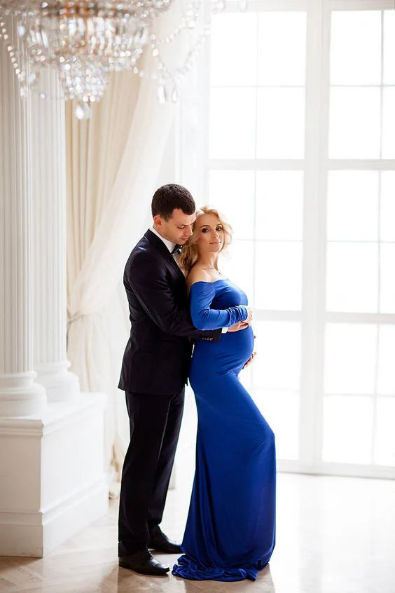 Royal Blue Maternity Wedding Dresses Pregnancy Photoshoot Dress