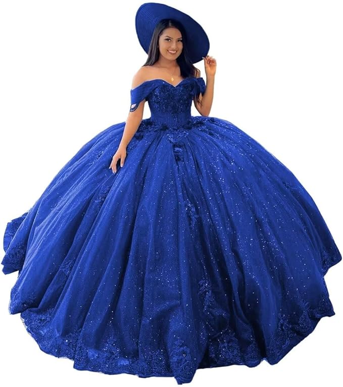 Navy Blue Puffy Sweet 16 Dress Beaded Quinceanera Dresses Off Shoulder