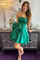 Satin green Homecoming Dresses Strapless Short Grad Dresses Mychicdress