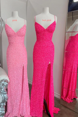 Barato Sirena Correas espaguetis Glitter Reino Unido Vestidos de fiesta Vestidos de noche de lentejuelas rosa