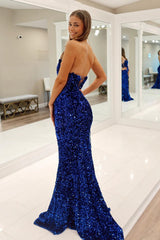 Sequins Strapless Royal Blue Prom Dress