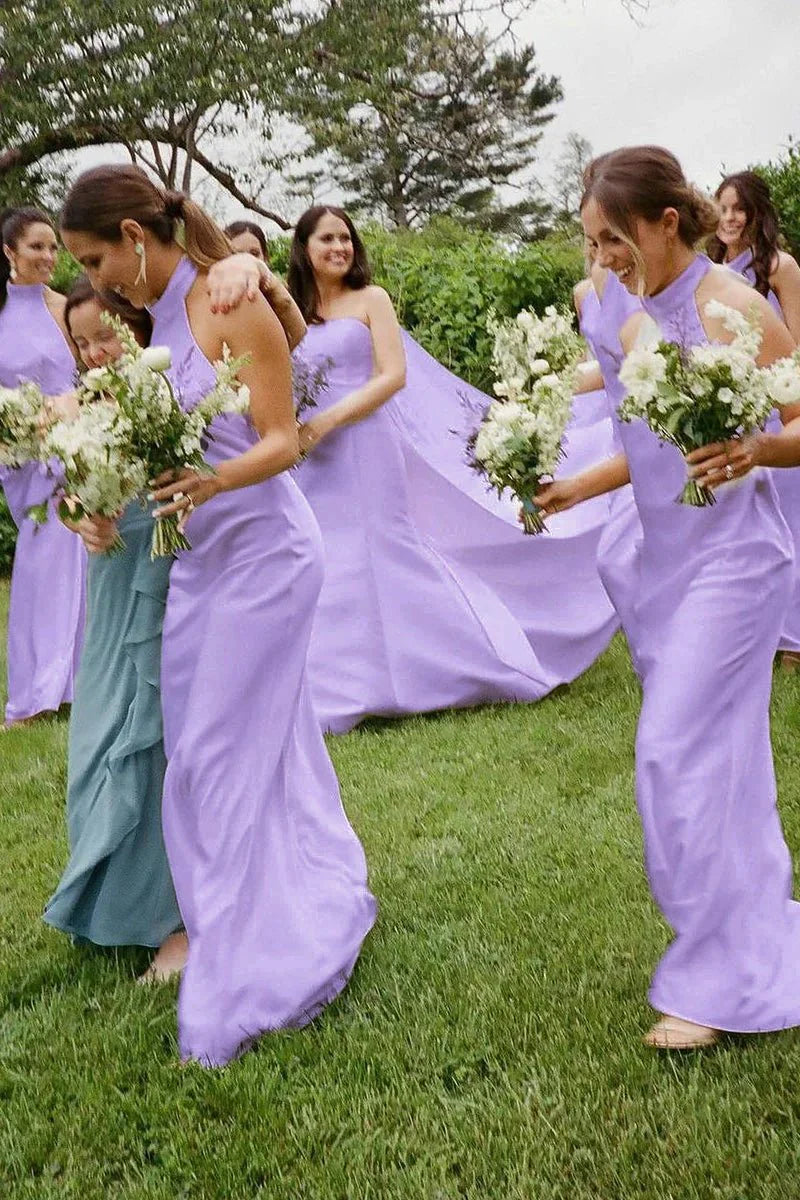 Sexy Beach Halter purple Bridesmaid Dresses Silk Satin