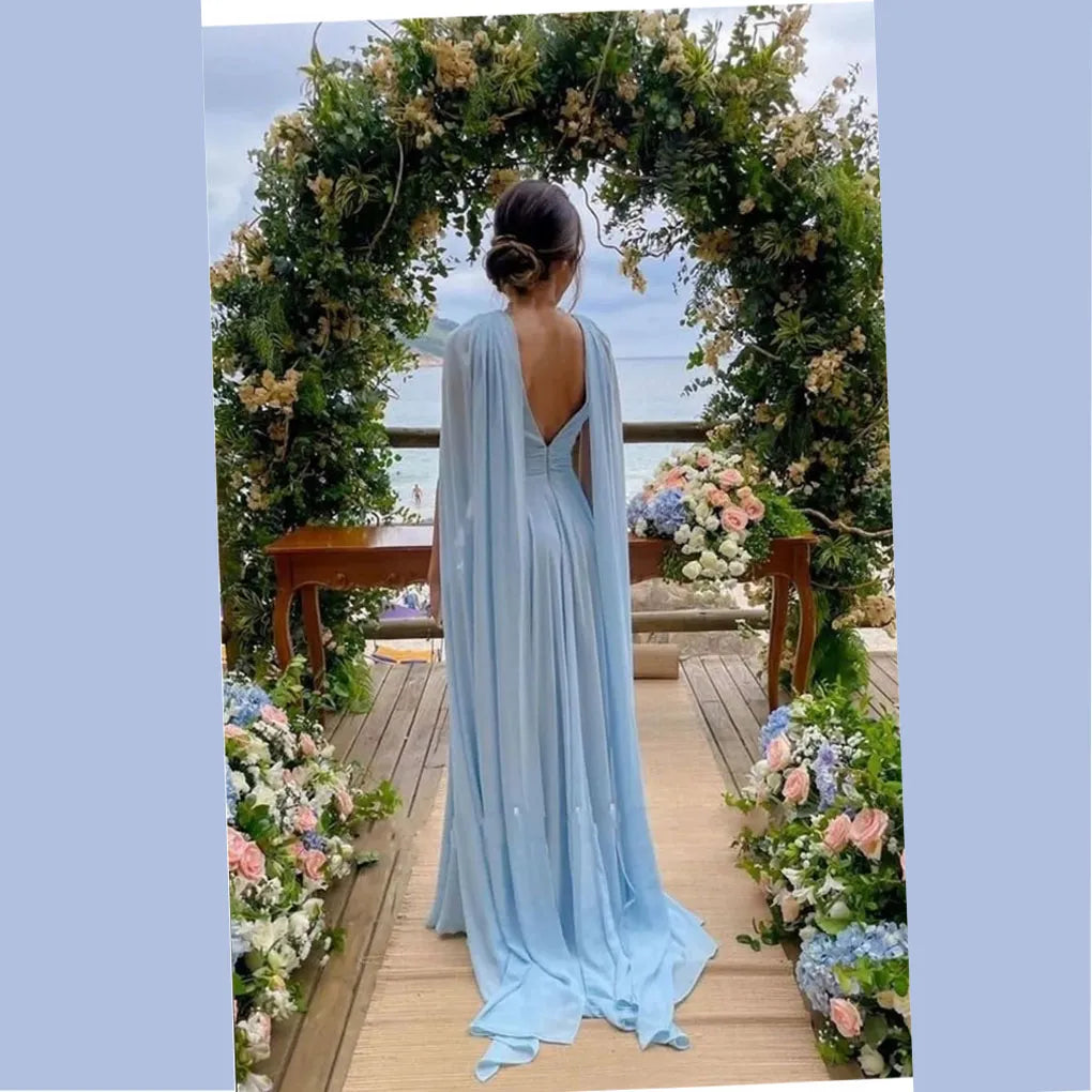 Sexy Blue Chiffon Formal Dresses for Women Wedding Guests Mychicdress