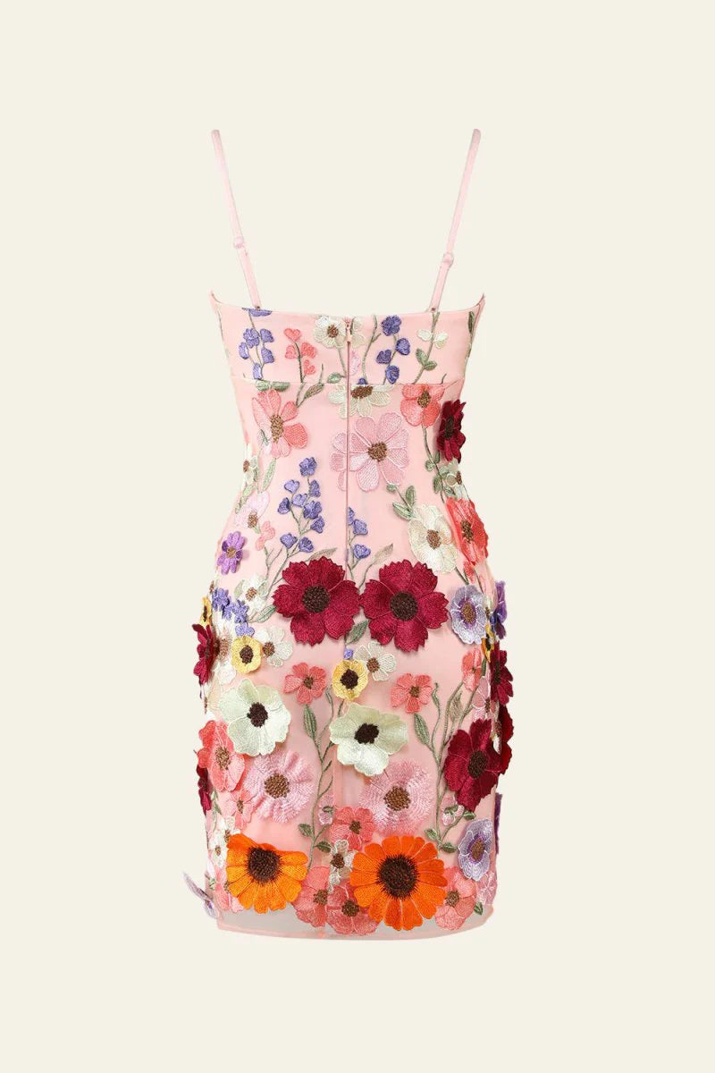 Sexy Floral Homecoming Dress Short Spaghetti Straps 3D Flower Mychicdress