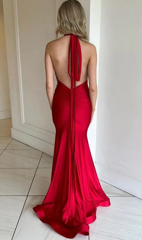 Sexy 2025 Red Prom Dress Deep V-neck Formal Dress for Guests