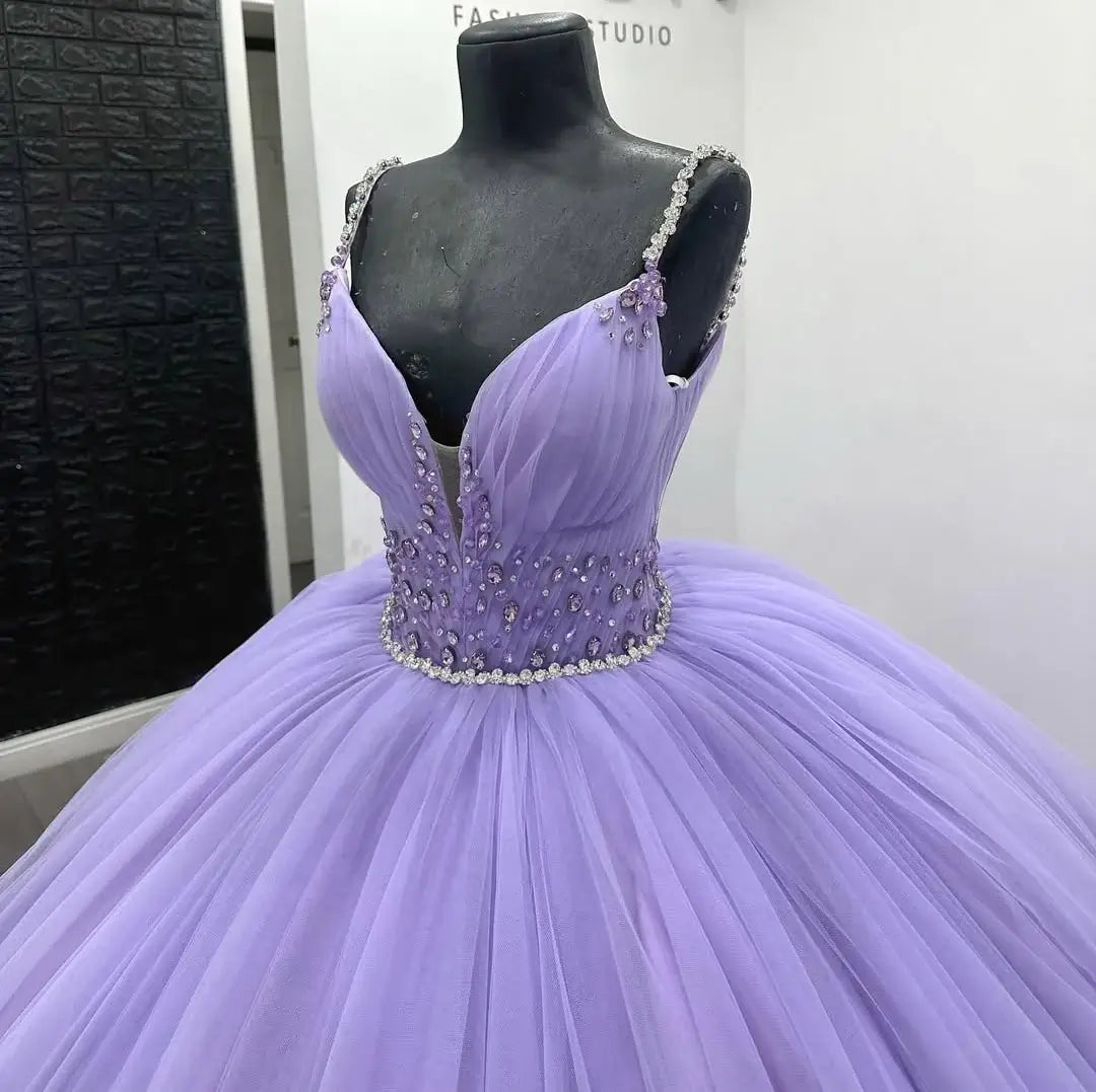 Lavender evening gown with beaded