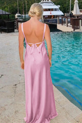 Sheath Yellow Maxi Dress For Wedding Guests V-Neck Tie-Back with Slit