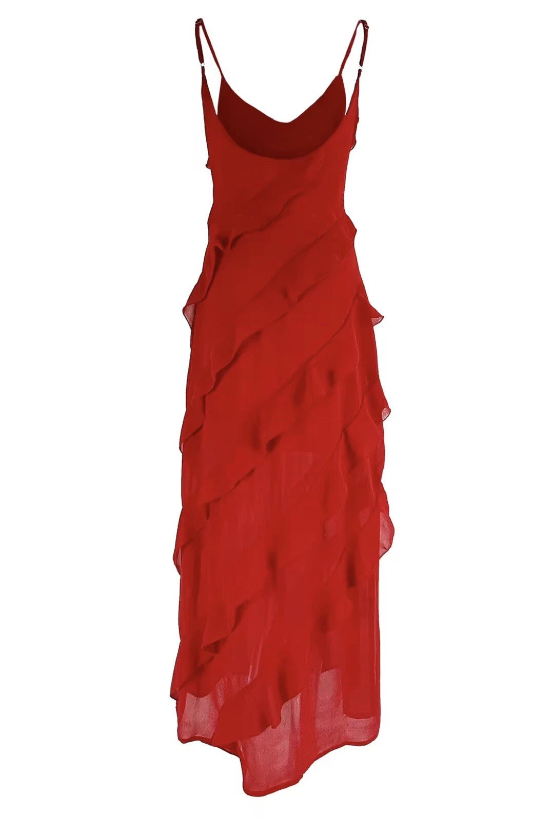 Sheath Maxi Red Formal Dress for Wedding Guests with Ruffles Mychicdress