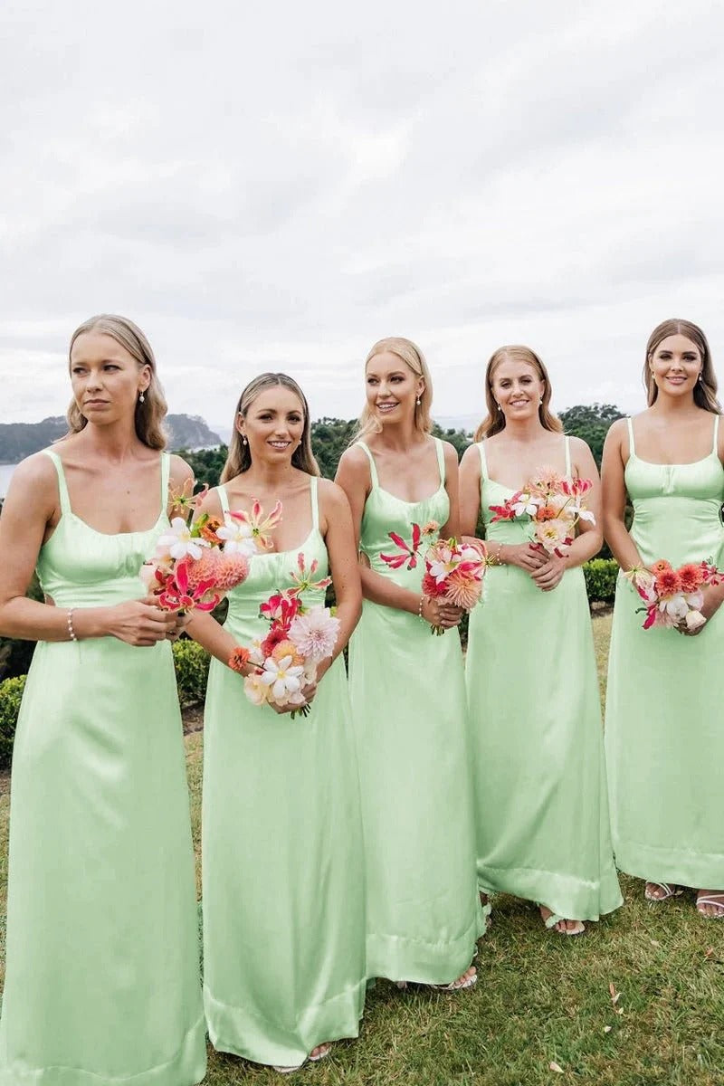 Sheath Satin Yellow Bridesmaid Dresses Spaghetti Straps Cutout