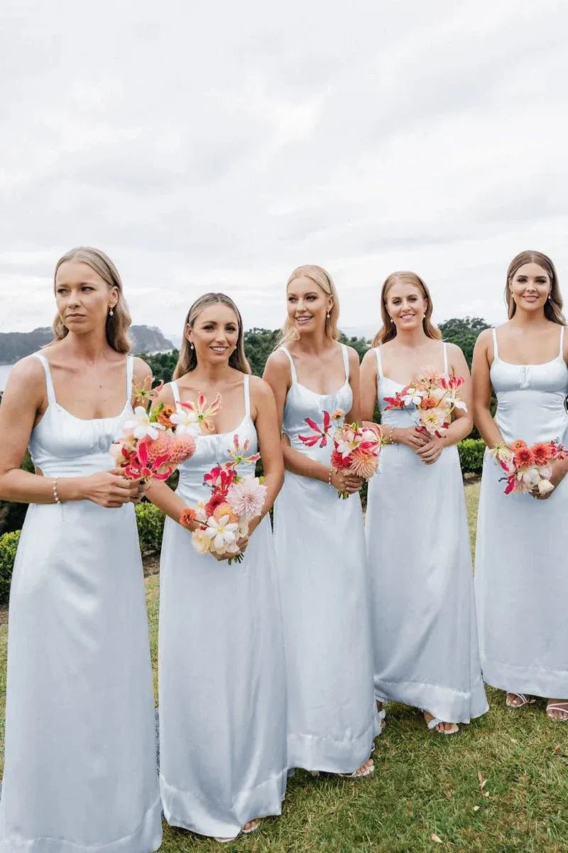 Sheath Satin Yellow Bridesmaid Dresses Spaghetti Straps Cutout