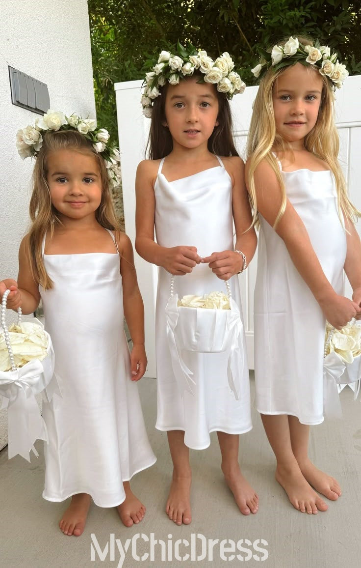 Sheath Short Flower Girl Dress Luxe Satin Beach Wedding Party Mychicdress